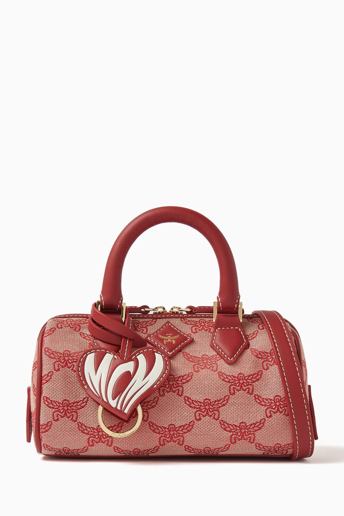 

Mini Ella Valentine Boston Bag in Canvas, Red