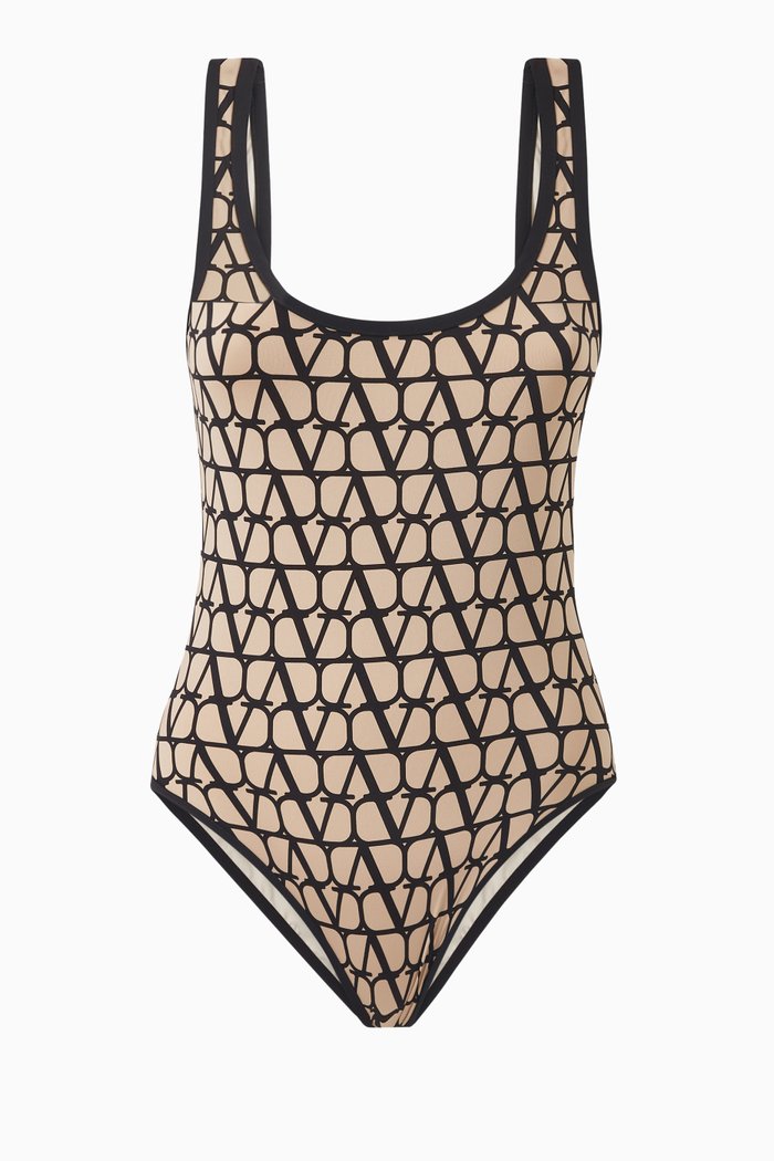 

Valentino Garavani Toile Iconographe One-piece Swimsuit in Lycra, Neutral