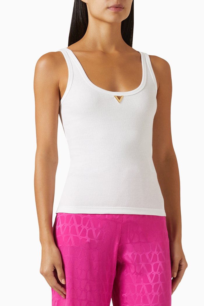 

Valentino Tank Top in Ribbed Cotton-jersey, White