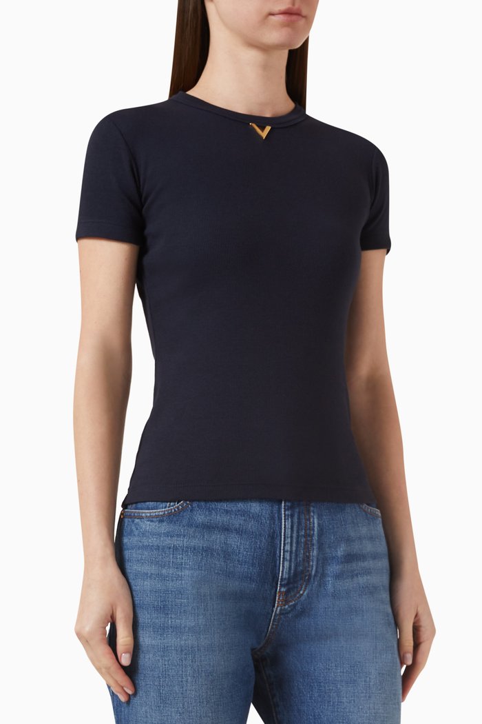

Valentino T-shirt in Ribbed Cotton-jersey, Blue