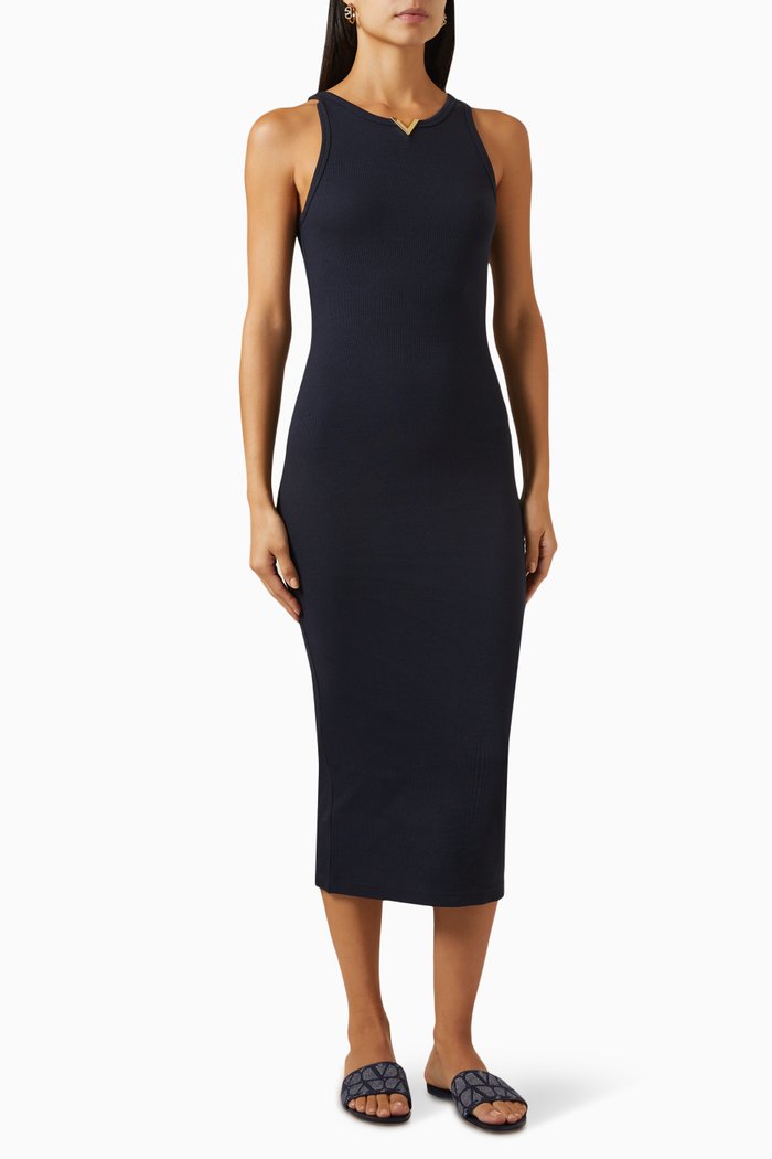 

Valentino VLOGO Dress in Ribbed cotton-jersey, Blue