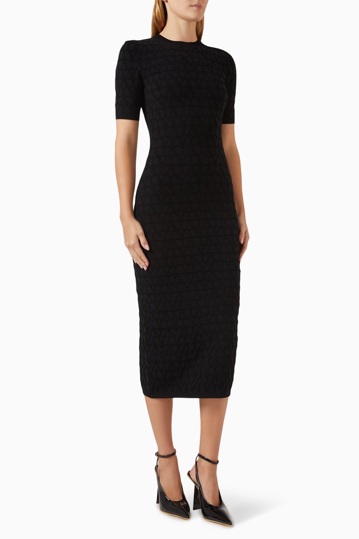 

Logo Jacquard Midi Dress in Viscose, Black
