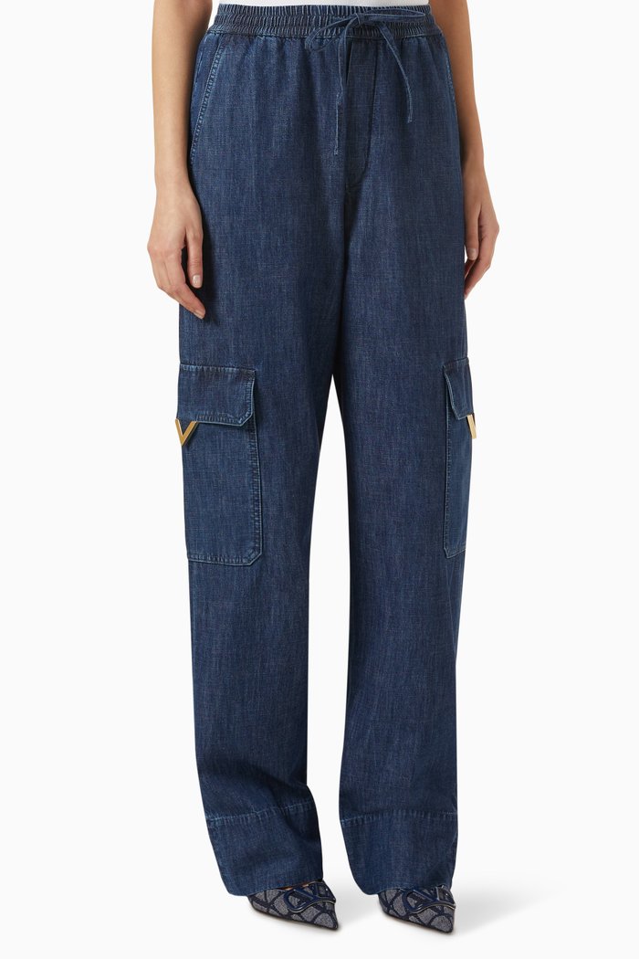 

Valentino Garavani Cargo Pants in Chambray Denim, Blue