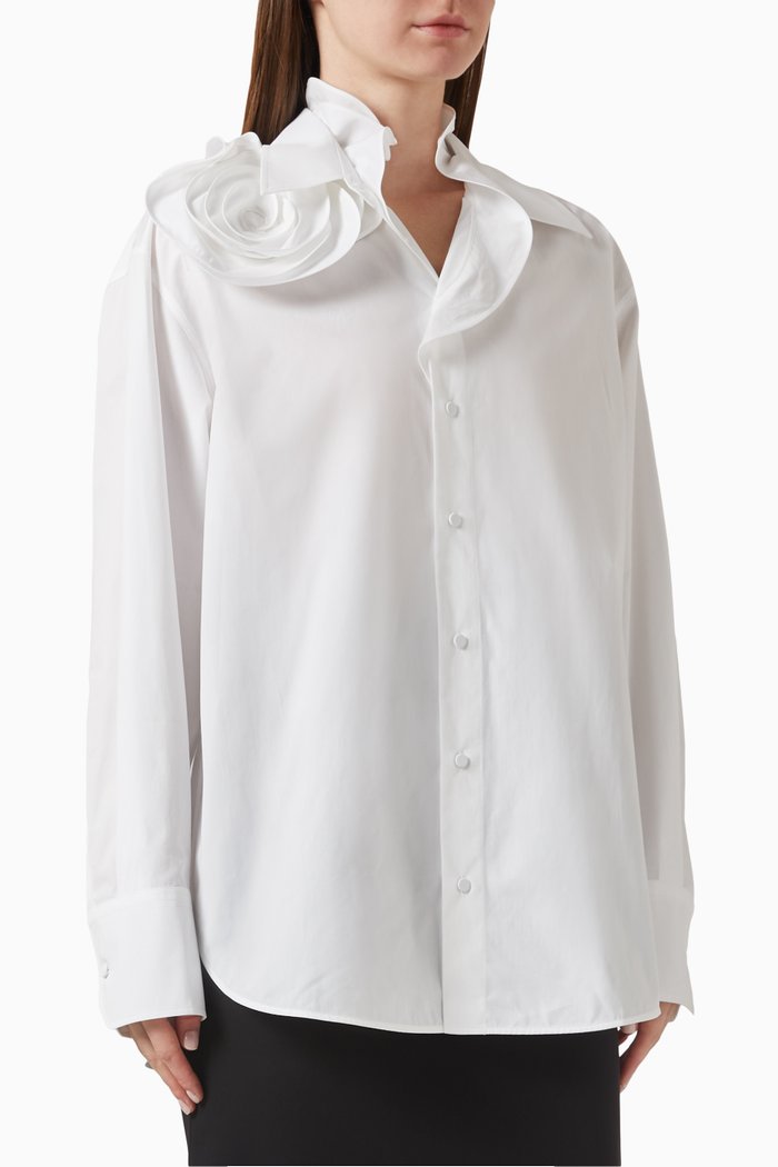 

Valentino Garavani Floral-applique Shirt in Cotton Popeline, White