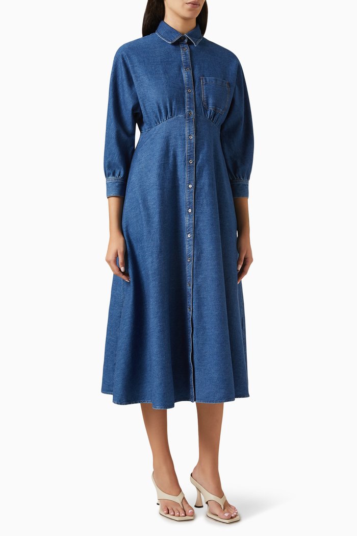 

Yemen Shirt Midi Dress in Denim, Blue