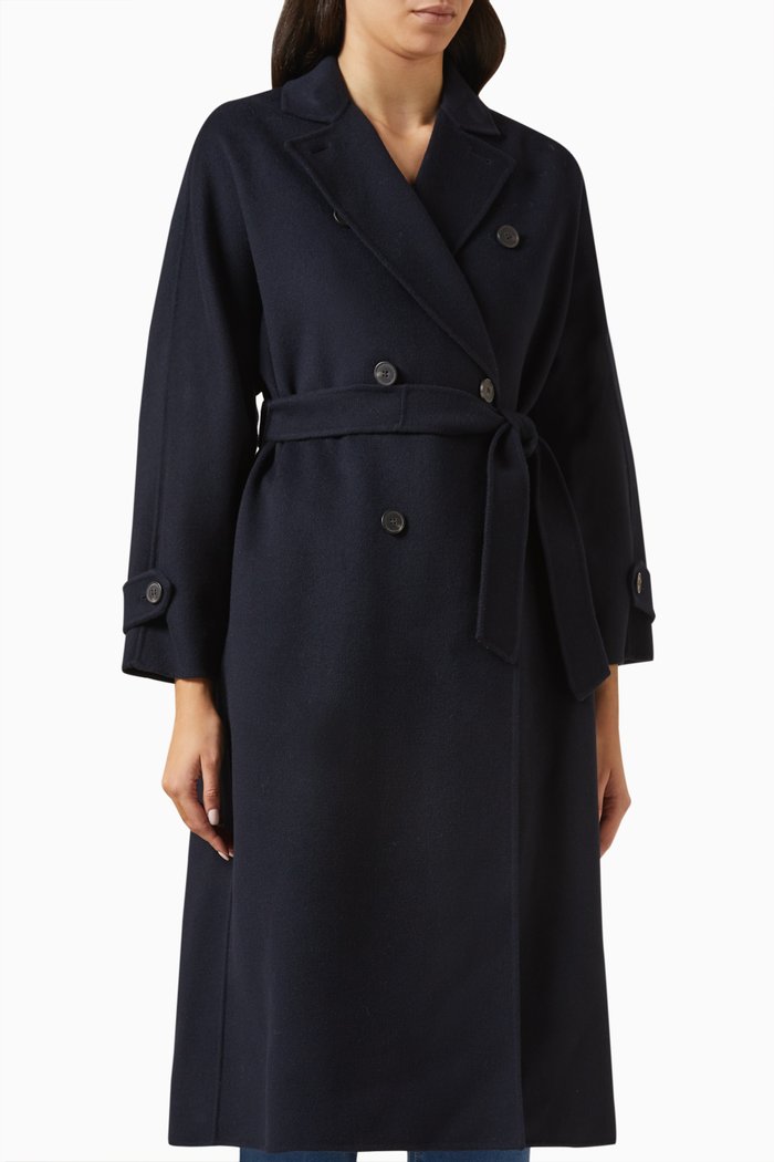 

Affetto Double-breasted Trench Coat in Wool, Blue