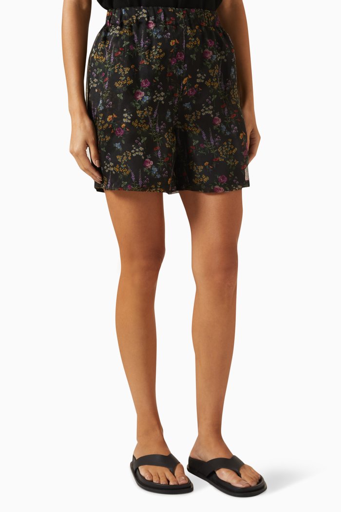 

Nordica Floral Shorts in Silk Organza, Black