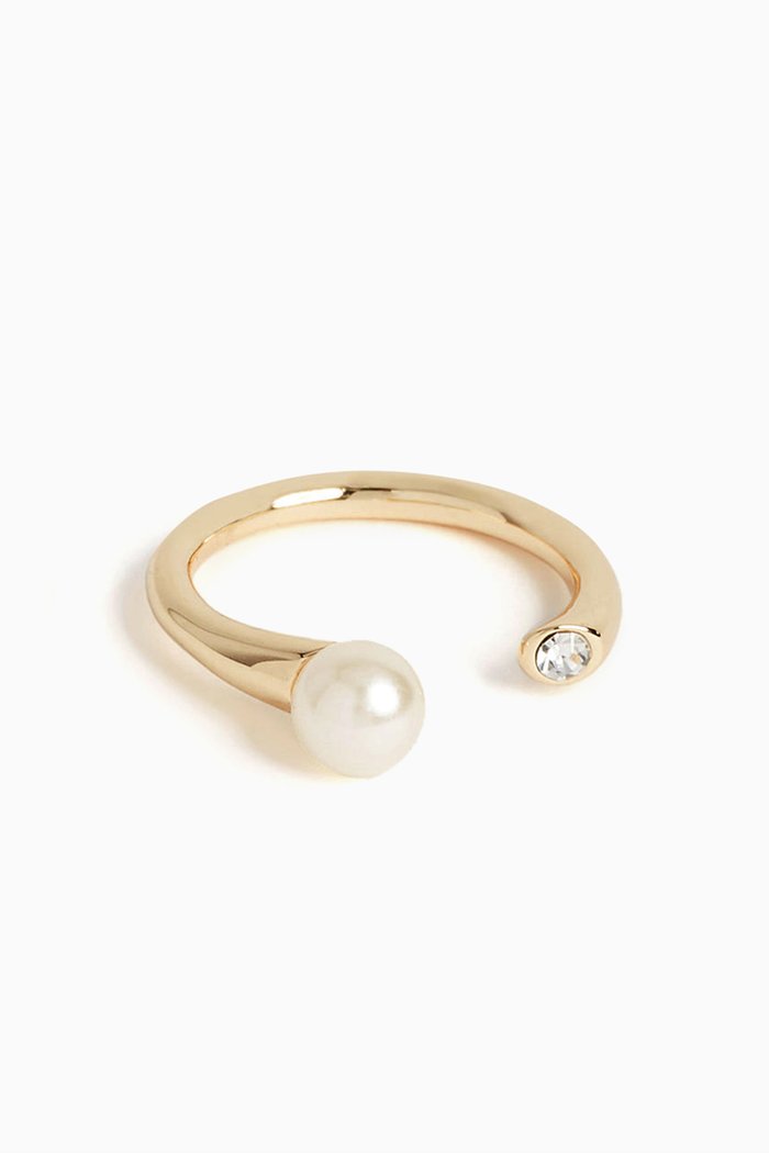 Open Pearl Ring in 14kt Gold-plated Brass, White