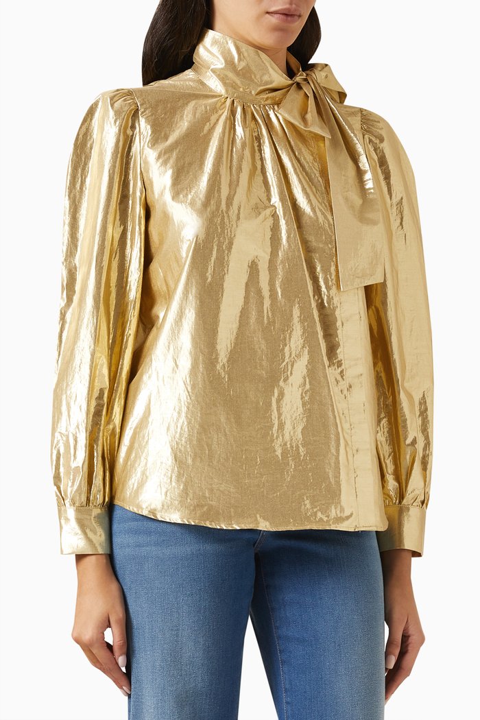 

Olga Pussybow Shirt in Cotton-blend Taffeta, Gold