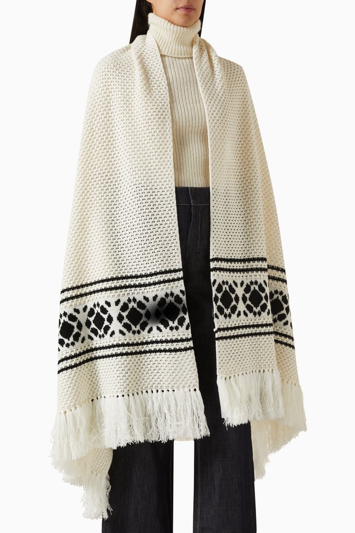 

Large Peplo Scarf in Wool-cashmere Blend, Neutral