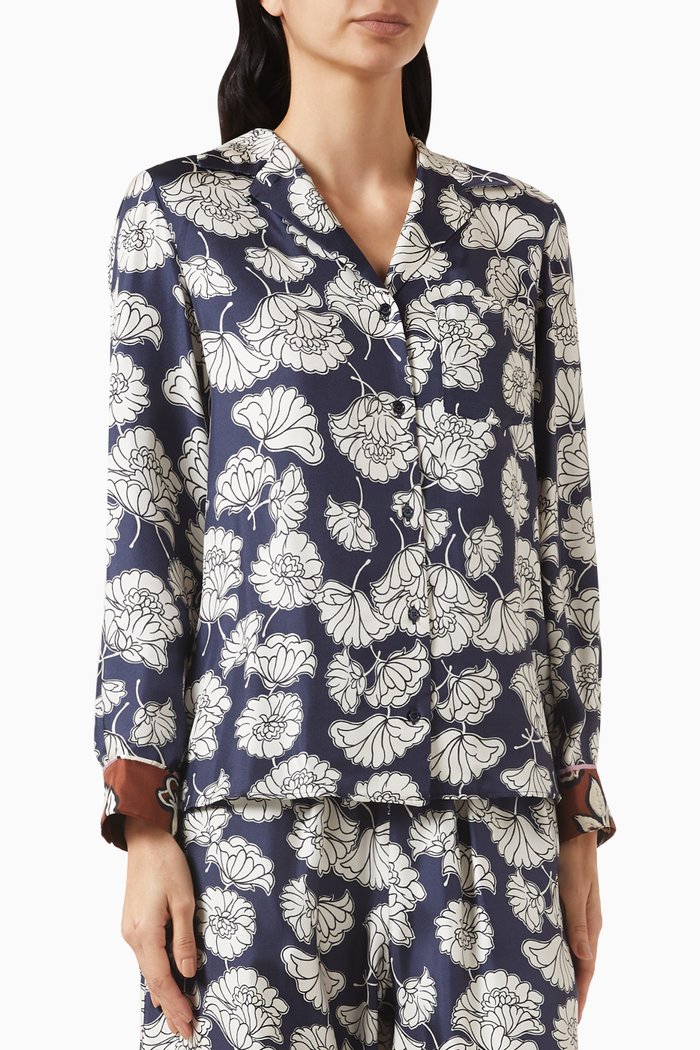 

Palla Floral-print Shirt in Silk, Blue