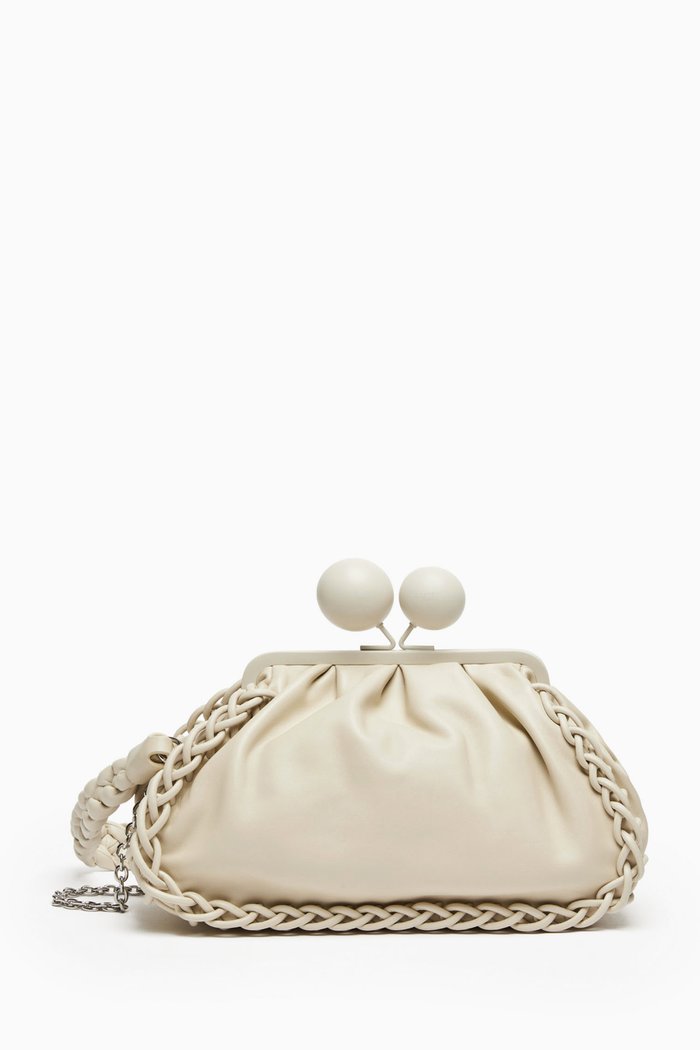 

Lecito Clutch Handbag in Lamb Leather, Neutral