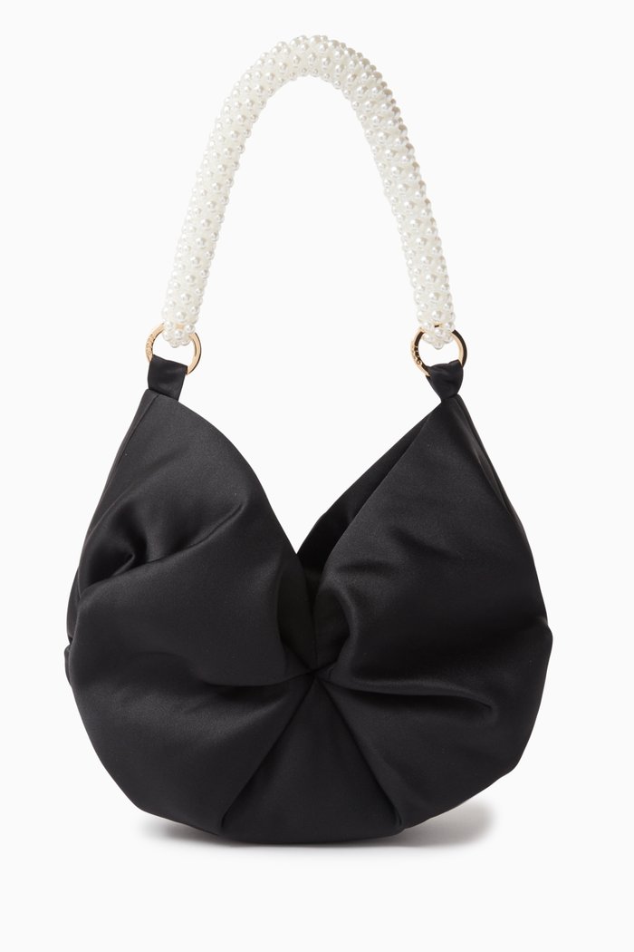 

Small Rosh Pearl Tote Bag in Satin, Black