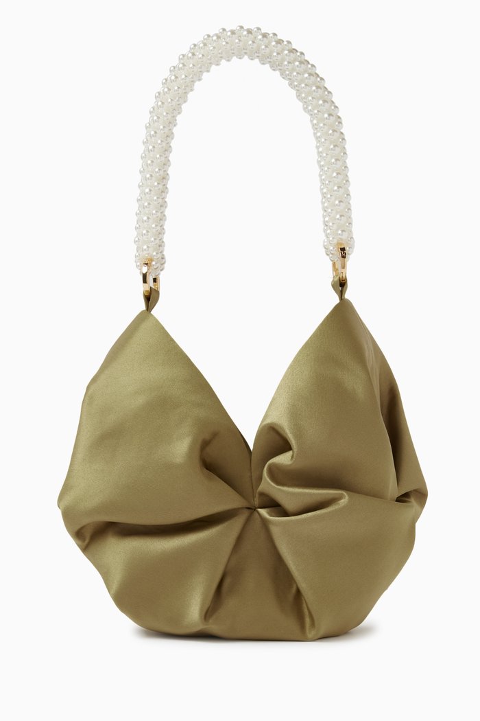 

Small Rosh Pearl Tote Bag in Satin, Green