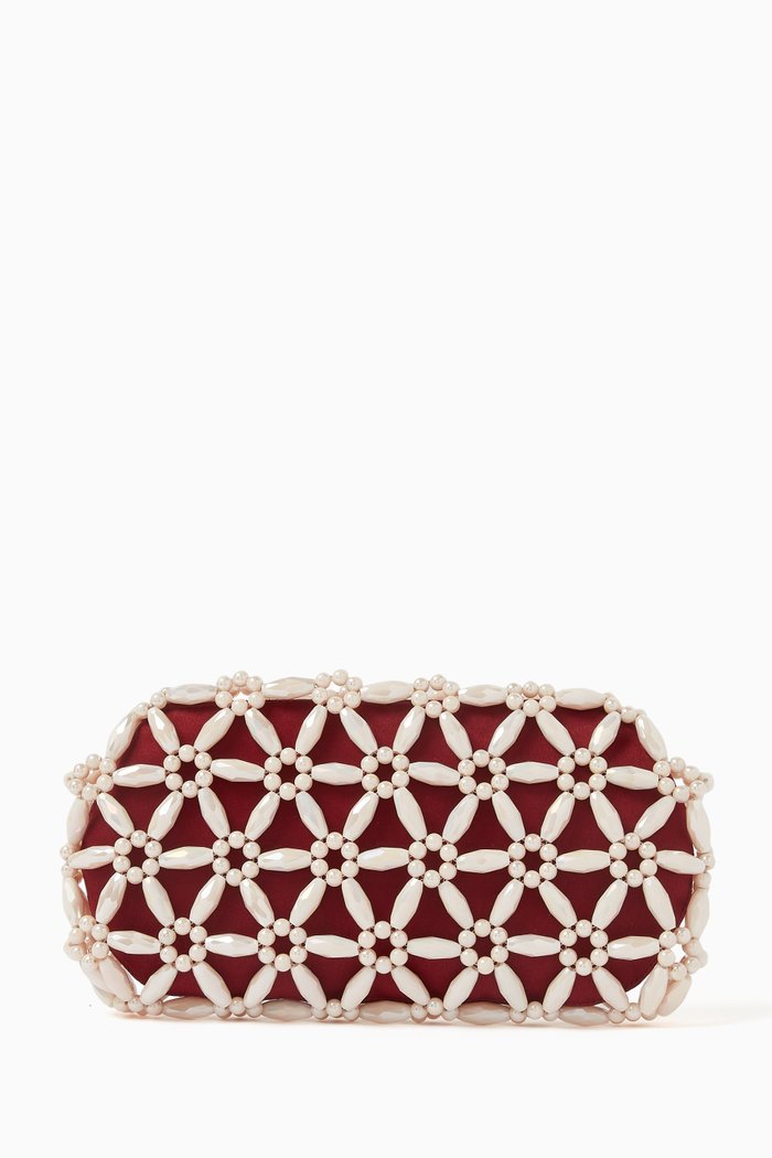 

Tebea Clutch in Glass Beads & Satin, Burgundy
