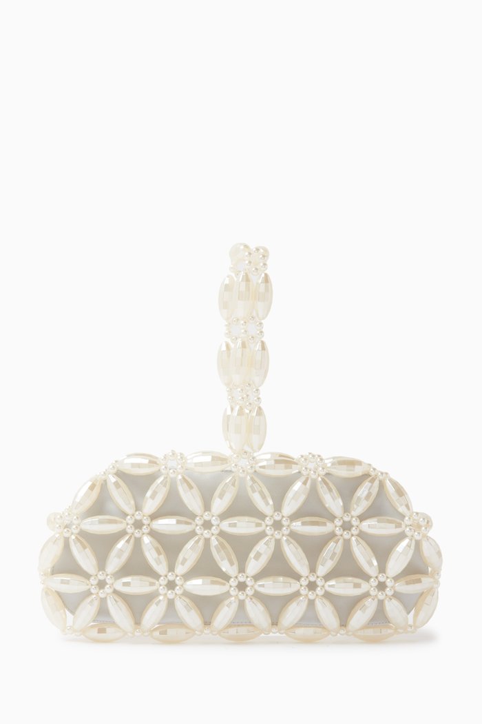 

Tebea Clutch Bag in Acrylic Beads & Satin, Grey