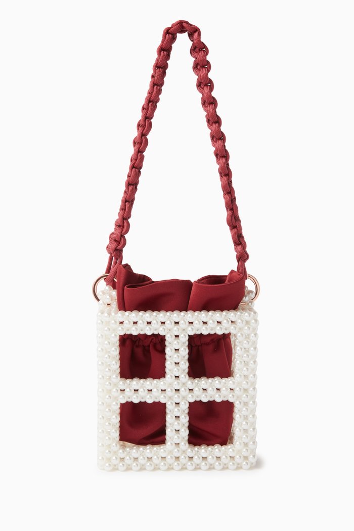 Misha Tote Bag in Pearls & Satin, Burgundy