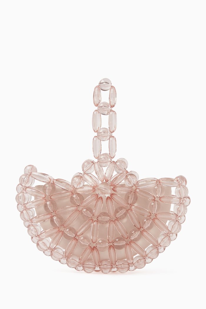 

Selene Crescent Clutch Bag in Acrylic Beads & Satin, Pink