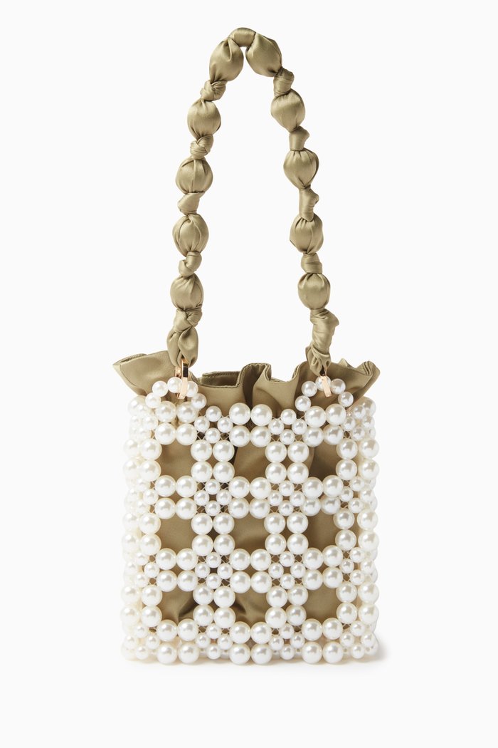 

Misha Tote Bag in Pearls & Satin, Green