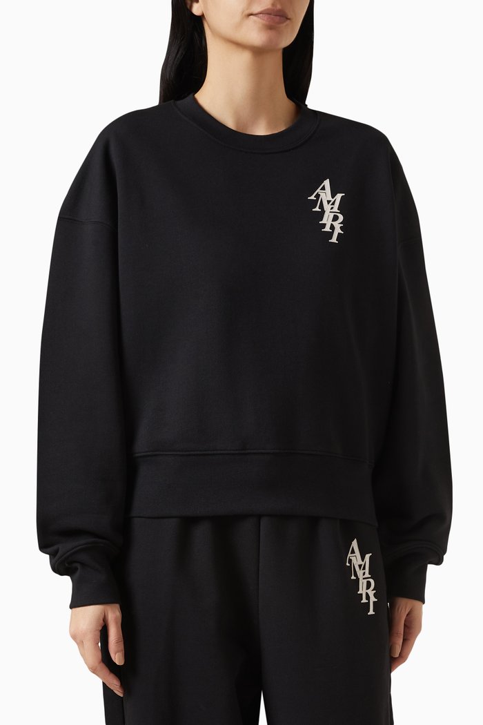 Vertical Stack Sweatshirt in Cotton, Black