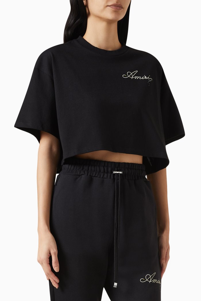 

Champagne Cropped T-shirt in Cotton, Black