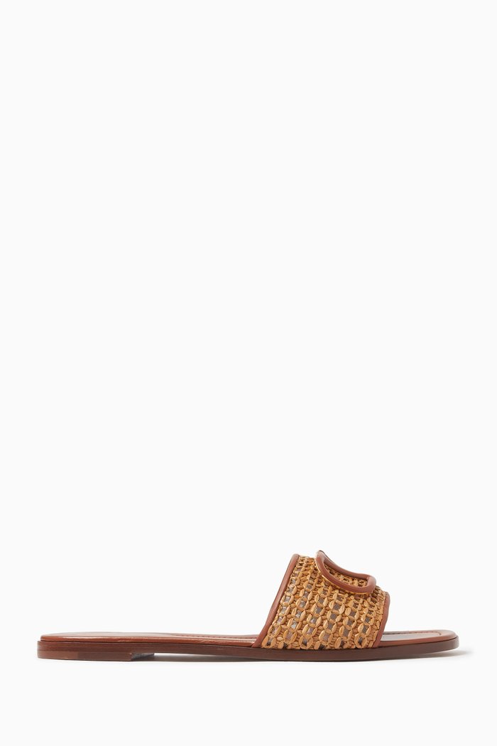 

Valentino Garavani VLOGO Slides in Raffia, Brown
