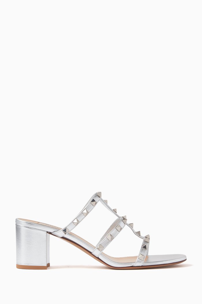 

Valentino Garavani 60 Rockstud Mules in Metallic Nappa, Silver