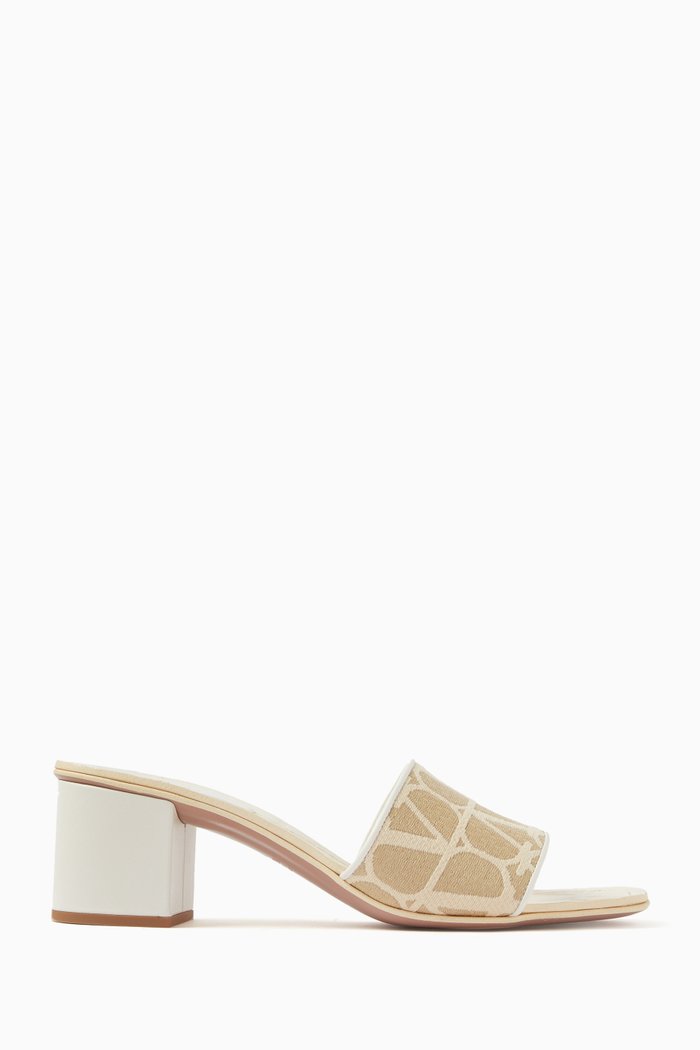 

Valentino Garavani Toile Iconographe 60 Mules in Canvas & Leather, Neutral