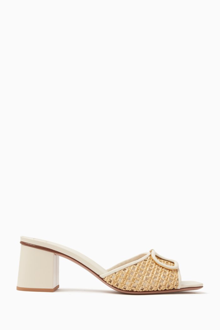 

Valentino Garavani VLOGO 60 Mules in Raffia & Leather, Neutral