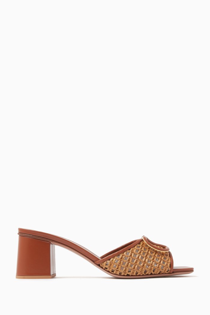 

Valentino Garavani VLOGO 60 Mules in Raffia & Leather, Brown