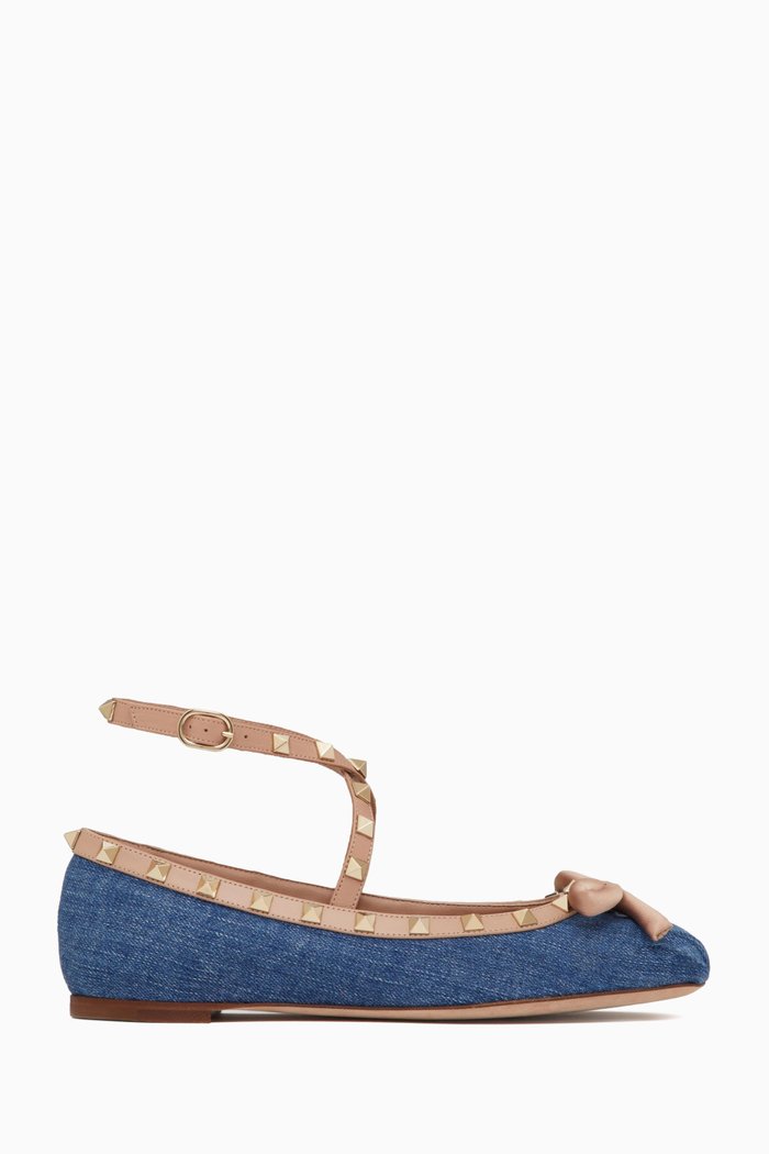

Valentino Garavani Rockstud Ballerinas in Denim & Leather, Blue
