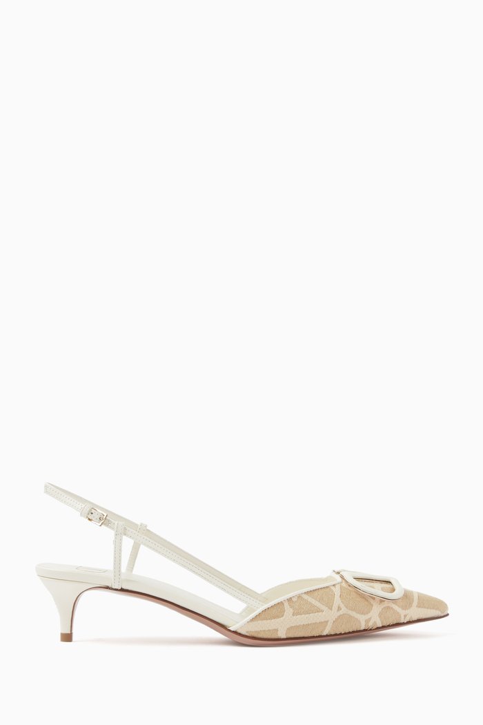 

Valentino Garavani VLOGO Signature 40 Slingback Pumps in Jacquard Canvas & Leather, Neutral