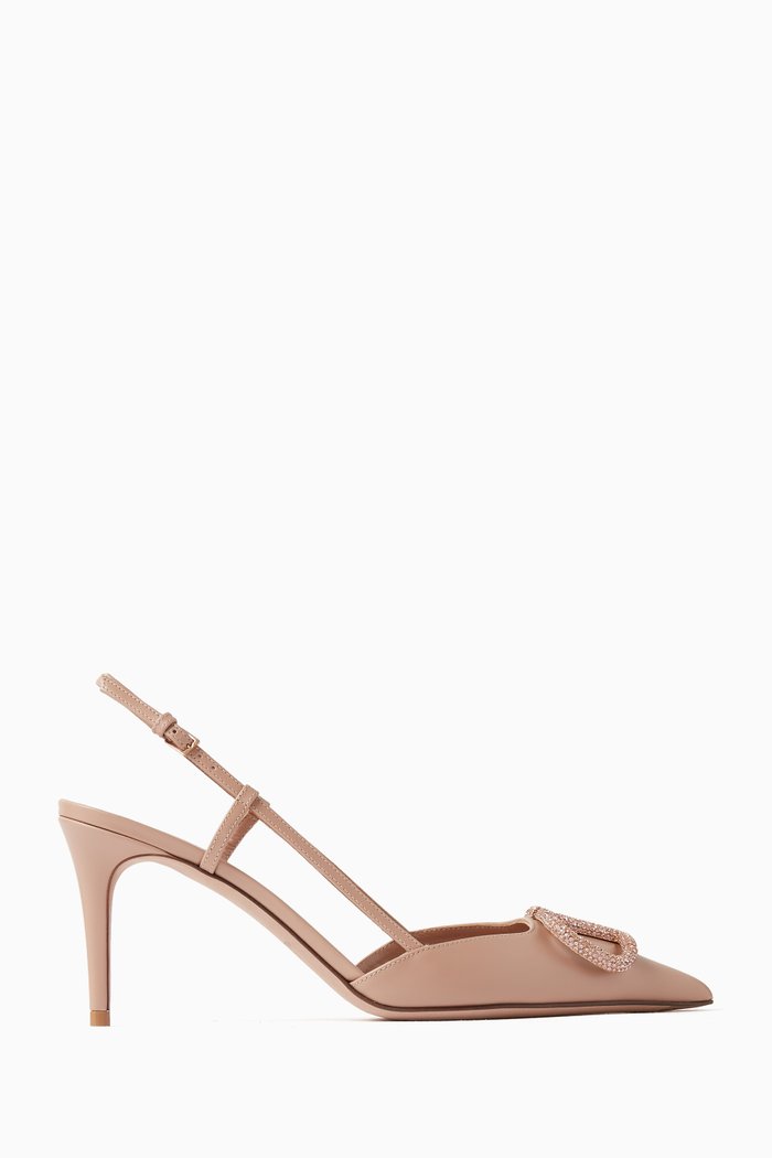 Valentino Garavani VLOGO Slingback 80 Pumps in Leather, Neutral