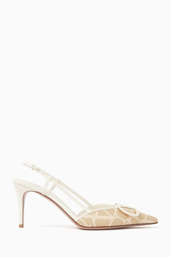 

Valentino Garavani VLOGO Slingback 80 Pumps in Jacquard Canvas & Leather, Neutral