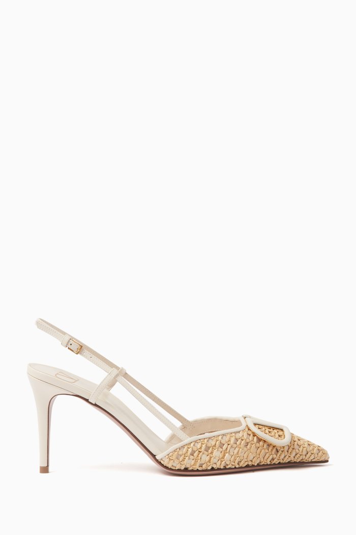 

Valentino Garavani VLOGO Slingback 80 Pumps in Raffia & Leather, Neutral