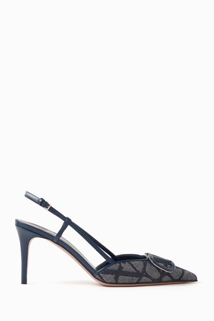 

Valentino Garavani VLOGO Slingback 80 Pumps in Toile Iconographe Denim, Blue