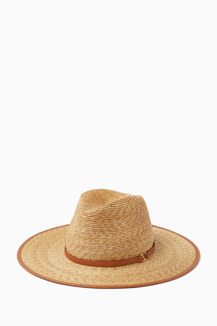 

Valentino VLogo Signature Curved Wide Brim Hat, Brown