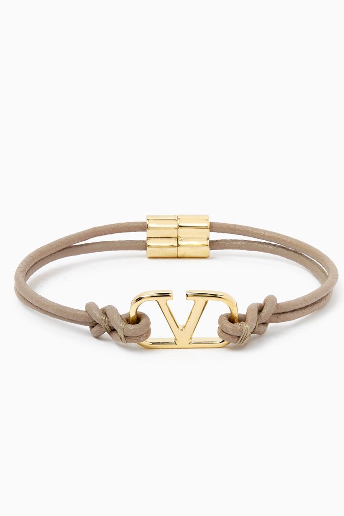 Valentino Garavani VLOGO Cord Bracelet in Leather, Neutral