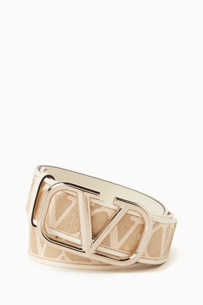 Valentino Garavani VLOGO Signature Belt in Toile Iconographe Fabric, Neutral
