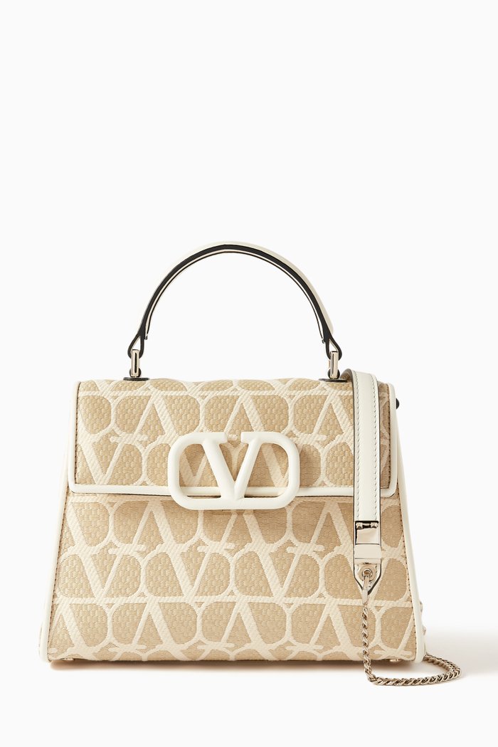 

Valentino Garavani Small VSling Top-handle Bag in Toile Iconographe, Neutral