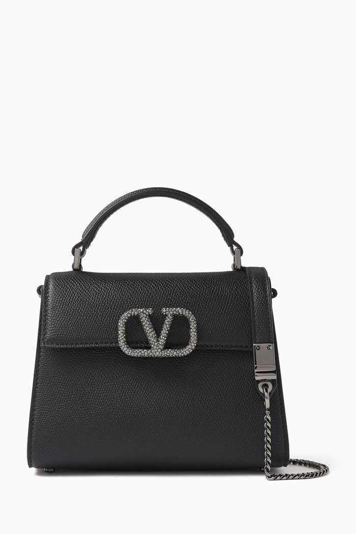 

Valentino Garavani VSLING Mini Top-handle Bag in Grained Leather, Black