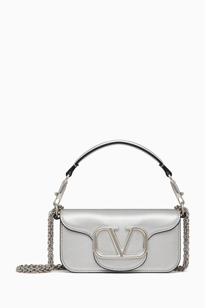 

Valentino Garavani Locò Small Shoulder Bag in Leather, Silver