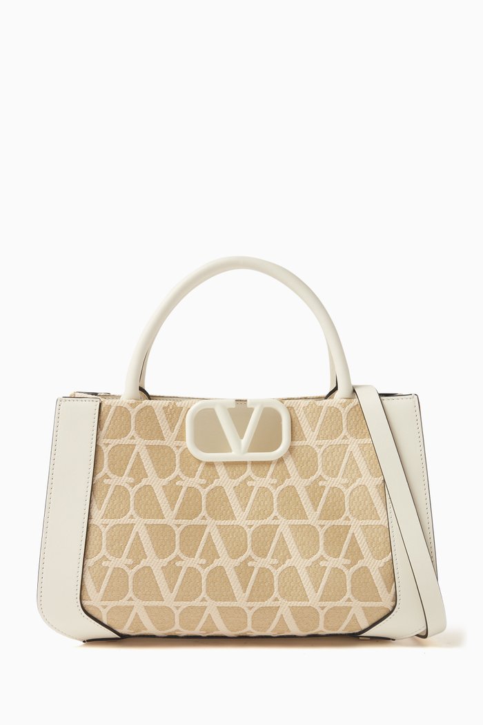 Valentino Garavani VLOGO Small Bag in Toile Iconographe Cotton, Neutral