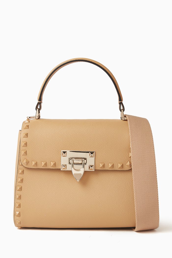 

Valentino Garavani Small Rockstud Tote Bag in Leather, Brown