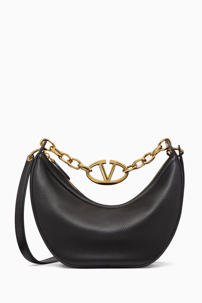 

Valentino Garavani Small Vlogo Moon Hobo Shoulder Bag in Leather, Black