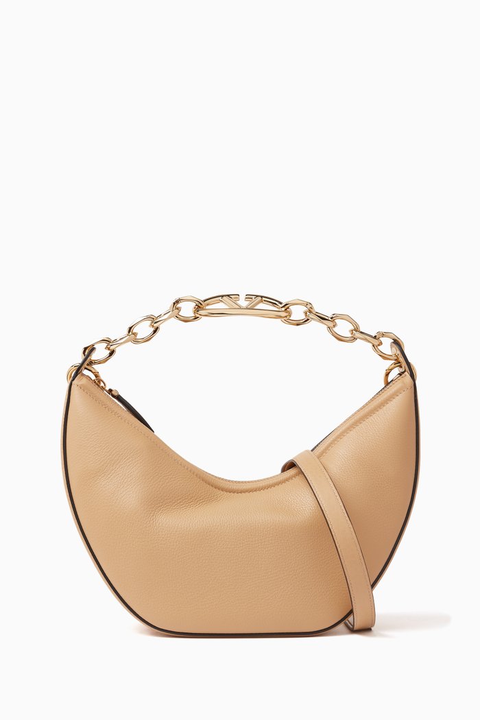 

Valentino Garavani Small VLOGO Moon Hobo Shoulder Bag in Leather, Brown
