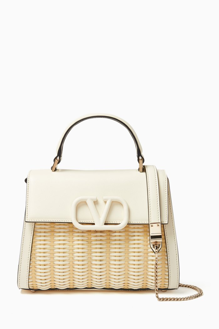 

Valentino Garavani VSLING Small Bag in Straw & Leather, Neutral