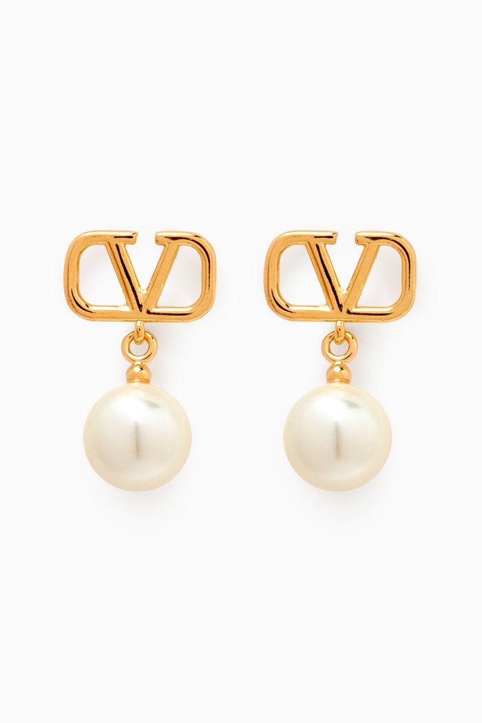 

Valentino Garavani VLogo Signature Pearl Drop Earrings in Metal & Swarovski®, Gold