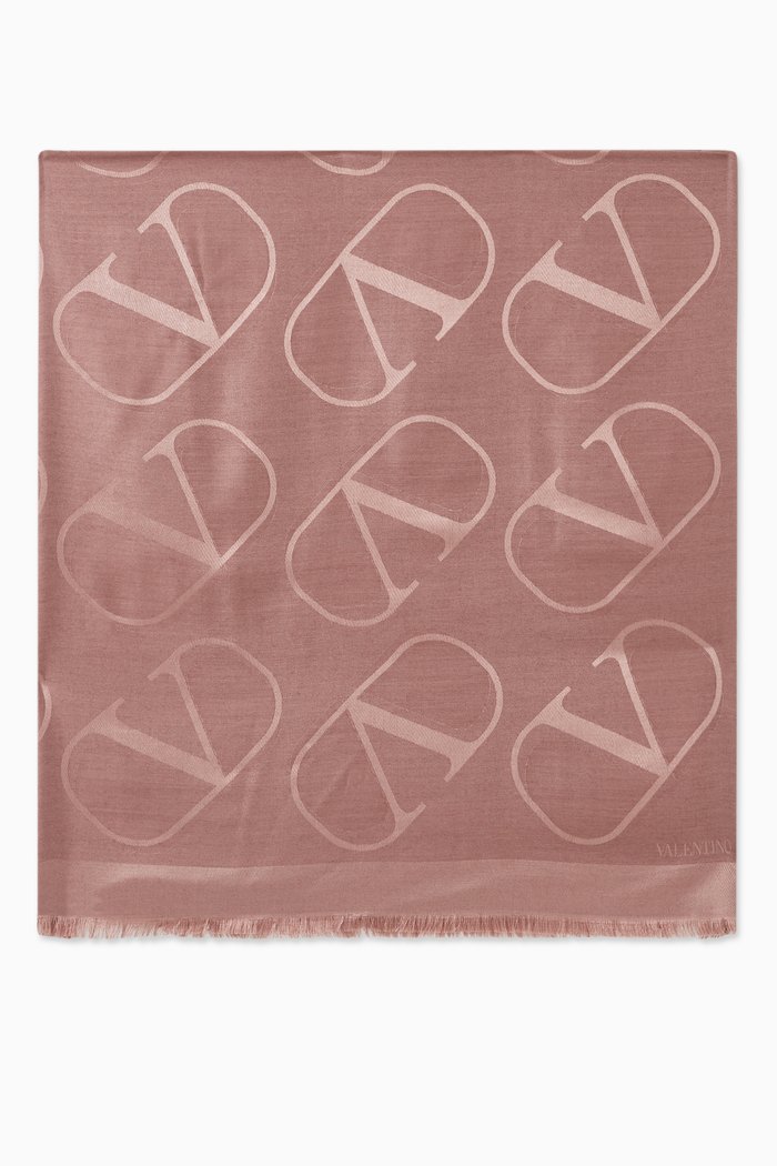 

Valentino Garavani VLogo Signature Jacquard Shawl in Wool & Silk, Neutral