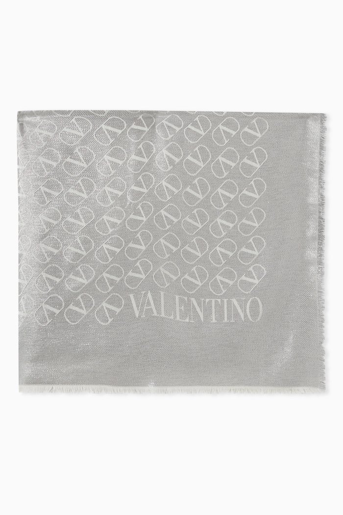 

Valentino Garavani VLOGO Signature Scarf in Silk-blend, Silver